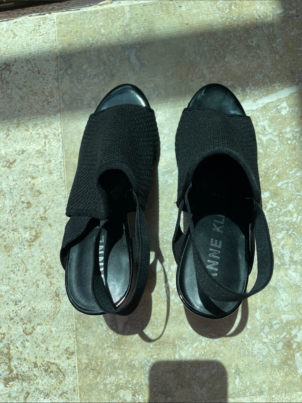 Anne Klein Black Knit Peep Toe Slingback Sandals